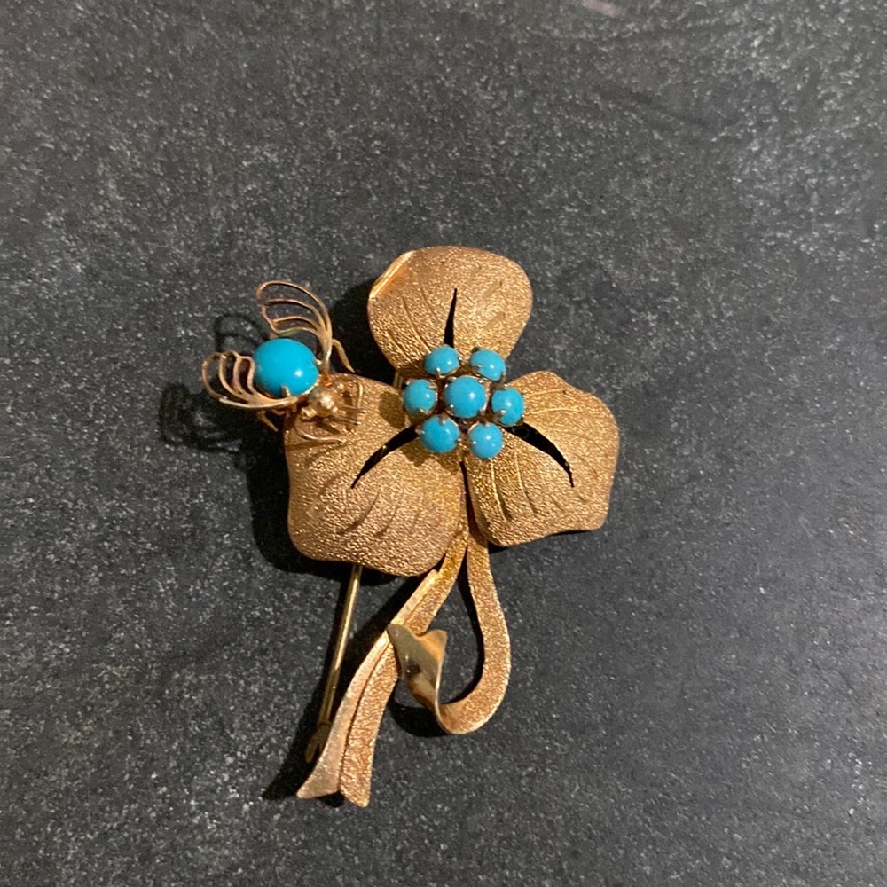 Vintage 10k turquoise  brooch
